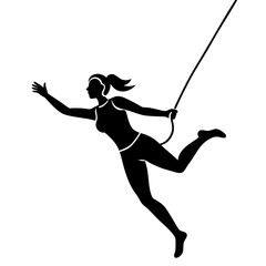 silhouette of a woman is playing bungee jumping