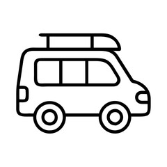 road trip car icon, world tourism day line art, tourism icon - simple black line art icon of road trip car, for world tourism daycelebrations. tourism vector art.