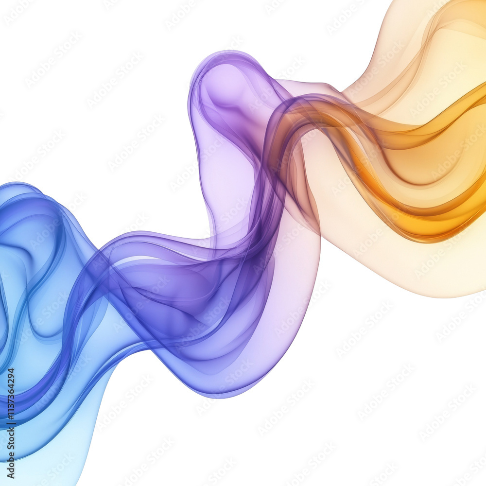 Poster gold, blue, and purple smoke wave gradient 3d abstract motion render isolated on transparent backgro