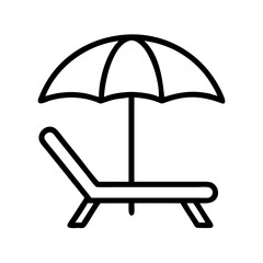 beach umbrella and chair icon, world tourism day line art, tourism icon - simple black line art icon of beach umbrella and chair, for world tourism daycelebrations. tourism vector art.