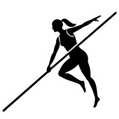 silhouette of a woman is playing pole vault sports