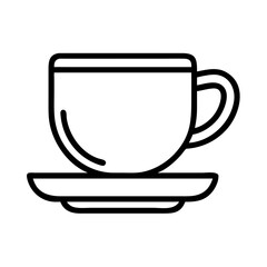 coffee cup with saucer icon, coffee day line art, coffee day icon - simple black line art icon of coffee cup with saucer, symbolizing coffee day celebrations. coffee day vector art.