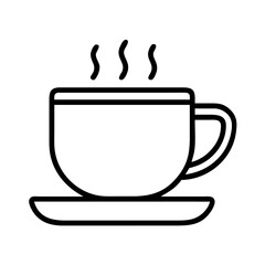 coffee cup with saucer icon, coffee day line art, coffee day icon - simple black line art icon of coffee cup with saucer, symbolizing coffee day celebrations. coffee day vector art.