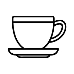 coffee cup with saucer icon, coffee day line art, coffee day icon - simple black line art icon of coffee cup with saucer, symbolizing coffee day celebrations. coffee day vector art.