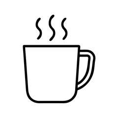 coffee mug with steam icon, coffee day line art, coffee day icon - simple black line art icon of coffee mug with steam, symbolizing coffee day celebrations. coffee day vector art.