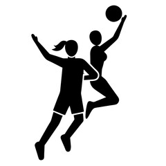 silhouette of basketball played jumping a woman on white