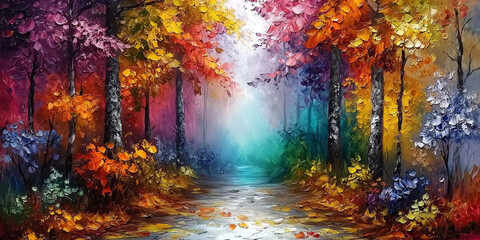  Vibrant Autumn Forest Pathway with Colorful Foliage