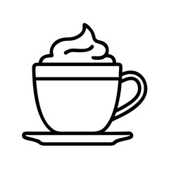 coffee with whipped cream icon, coffee day line art, coffee day icon - simple black line art icon of coffee with whipped cream, symbolizing coffee day celebrations. coffee day vector art.