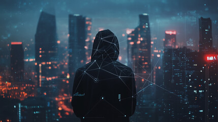 Hacker are planning to hack and attack networks and cyber security , innovative Smart city and graphs with statistics to analyze business potential and predict future developments in company growth
