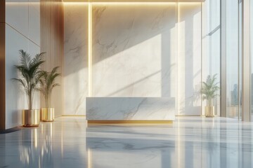 Modern Marble Reception Desk in Luxurious Lobby