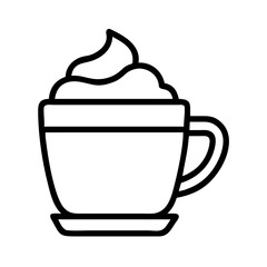 coffee with whipped cream icon, coffee day line art, coffee day icon - simple black line art icon of coffee with whipped cream, symbolizing coffee day celebrations. coffee day vector art.