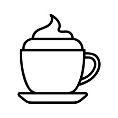 coffee with whipped cream icon, coffee day line art, coffee day icon - simple black line art icon of coffee with whipped cream, symbolizing coffee day celebrations. coffee day vector art.