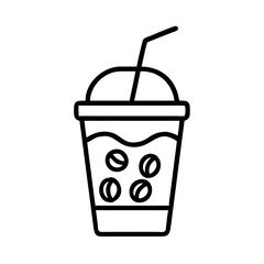 iced coffee icon, coffee day line art, coffee day icon - simple black line art icon of iced coffee, symbolizing coffee day celebrations. coffee day vector art.