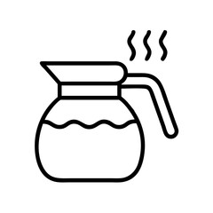 steaming coffee pot icon, coffee day line art, coffee day icon - simple black line art icon of steaming coffee pot, symbolizing coffee day celebrations. coffee day vector art.