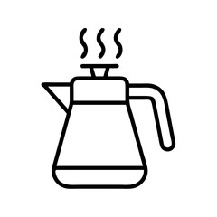 steaming coffee pot icon, coffee day line art, coffee day icon - simple black line art icon of steaming coffee pot, symbolizing coffee day celebrations. coffee day vector art.