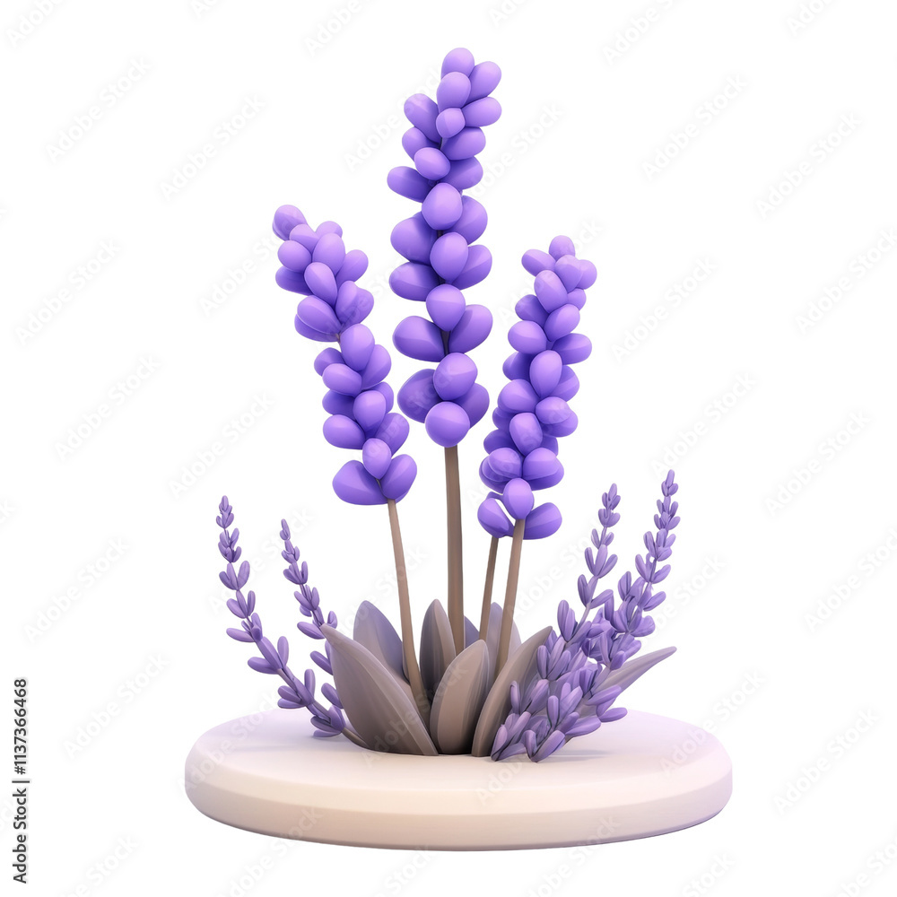 Poster 3d rendering lavender icon cartoon style isolated on transparent background