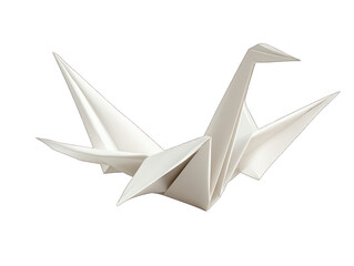 White Origami Crane Isolated on White Background