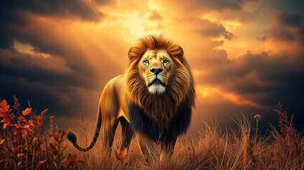 lion in the sunset 