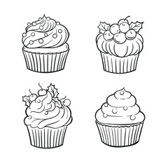 Set of cupcakes, hand drawn, doodle style.