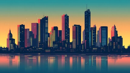 Obraz premium Spectacular Cityscape at Sunset A Stunning Panorama of Modern Architecture for Urban Design, Real Estate, and Travel Projects