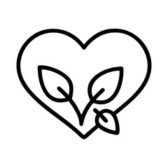 heart with leaves icon, vegetarian day line art, vegetarian icon - simple black line art icon of heart with leaves, or vegetarian day celebrations. vegetarian day vector art.