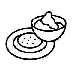 hummus and pita icon, vegetarian day line art, vegetarian icon - simple black line art icon of hummus and pita, or vegetarian day celebrations. vegetarian day vector art.