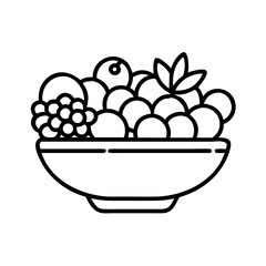 mixed berries bowl icon, vegetarian day line art, vegetarian icon - simple black line art icon of mixed berries bowl, or vegetarian day celebrations. vegetarian day vector art.