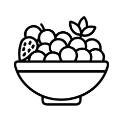 mixed berries bowl icon, vegetarian day line art, vegetarian icon - simple black line art icon of mixed berries bowl, or vegetarian day celebrations. vegetarian day vector art.
