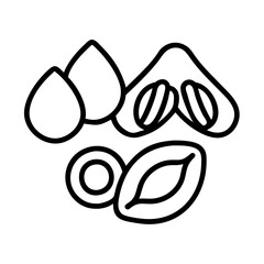 nuts and seeds icon, vegetarian day line art, vegetarian icon - simple black line art icon of nuts and seeds, or vegetarian day celebrations. vegetarian day vector art.