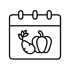 seasonal vegetable calendar icon, vegetarian day line art, vegetarian icon - simple black line art icon of seasonal vegetable calendar, or vegetarian day celebrations. vegetarian day vector art.