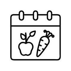 seasonal vegetable calendar icon, vegetarian day line art, vegetarian icon - simple black line art icon of seasonal vegetable calendar, or vegetarian day celebrations. vegetarian day vector art.
