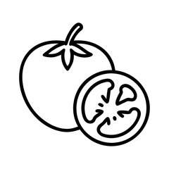 tomato icon, vegetarian day line art, vegetarian icon - simple black line art icon of tomato, or vegetarian day celebrations. vegetarian day vector art.