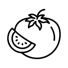 tomato icon, vegetarian day line art, vegetarian icon - simple black line art icon of tomato, or vegetarian day celebrations. vegetarian day vector art.