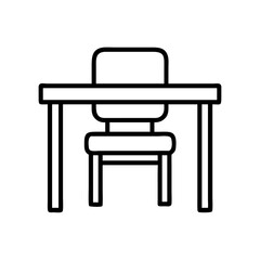 classroom desk and chair icon, teachers’ day line art, teachers day icon - simple black line art icon of classroom desk and chair, for teachers’ day celebrations. teachers day vector art.