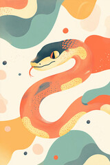 Illustration of a snake, pastel colors, that could be used for New Year's cards.