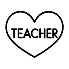 heart with teacher text icon, teachers’ day line art, teachers day icon - simple black line art icon of heart with teacher text, for teachers’ day celebrations. teachers day vector art.