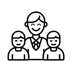 Fototapeta premium smiling teacher with students icon, teachers’ day line art, teachers day icon - simple black line art icon of smiling teacher with students, for teachers’ day celebrations. teachers day vector art.