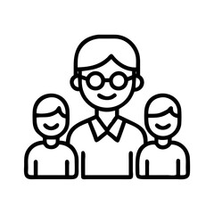 smiling teacher with students icon, teachers’ day line art, teachers day icon - simple black line art icon of smiling teacher with students, for teachers’ day celebrations. teachers day vector art.