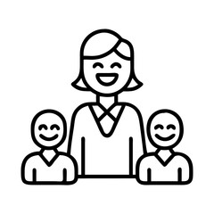 smiling teacher with students icon, teachers’ day line art, teachers day icon - simple black line art icon of smiling teacher with students, for teachers’ day celebrations. teachers day vector art.