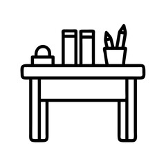 Fototapeta premium teacher s desk with supplies icon, teachers’ day line art, teachers day icon - simple black line art icon of teacher s desk with supplies, for teachers’ day celebrations. teachers day vector art.