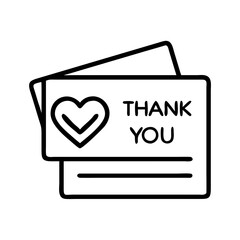 thank you card icon, teachers’ day line art, teachers day icon - simple black line art icon of thank you card, for teachers’ day celebrations. teachers day vector art.