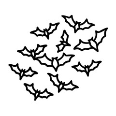 Obraz premium flying bat swarm icon, halloween line art, halloween icon - simple black line art icon of flying bat swarm, symbolizing topic celebrations. topic vector art.