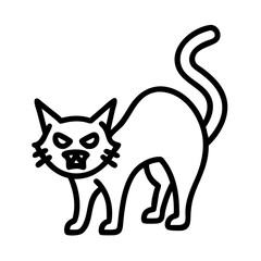 hissing black cat icon, halloween line art, halloween icon - simple black line art icon of hissing black cat, symbolizing topic celebrations. topic vector art.