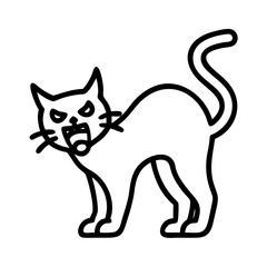 hissing black cat icon, halloween line art, halloween icon - simple black line art icon of hissing black cat, symbolizing topic celebrations. topic vector art.