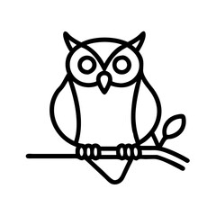 owl on a branch icon, halloween line art, halloween icon - simple black line art icon of owl on a branch, symbolizing topic celebrations. topic vector art.