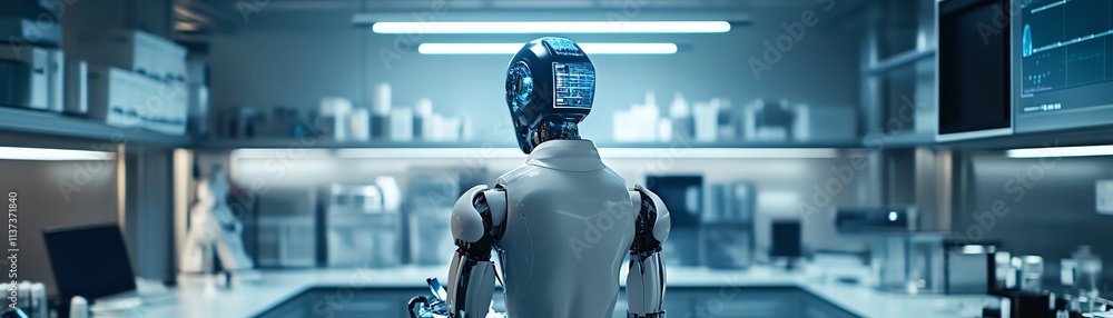 Aufkleber advanced humanoid robot working with futuristic technology in a sleek lab