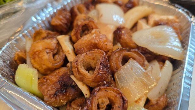 Korean bbq food. Pork Makchang Grilled Pork Tripe