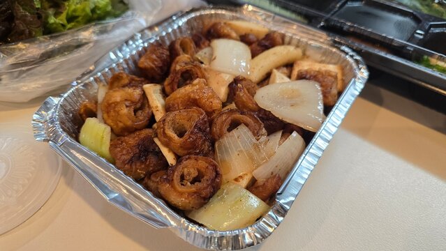 Korean bbq food. Pork Makchang Grilled Pork Tripe