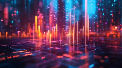 Fototapeta premium A hyper-realistic glass investment graph with luminous glowing arrows rising dynamically, intricate details in the glass structure, surrounded by holographic financial visuals,