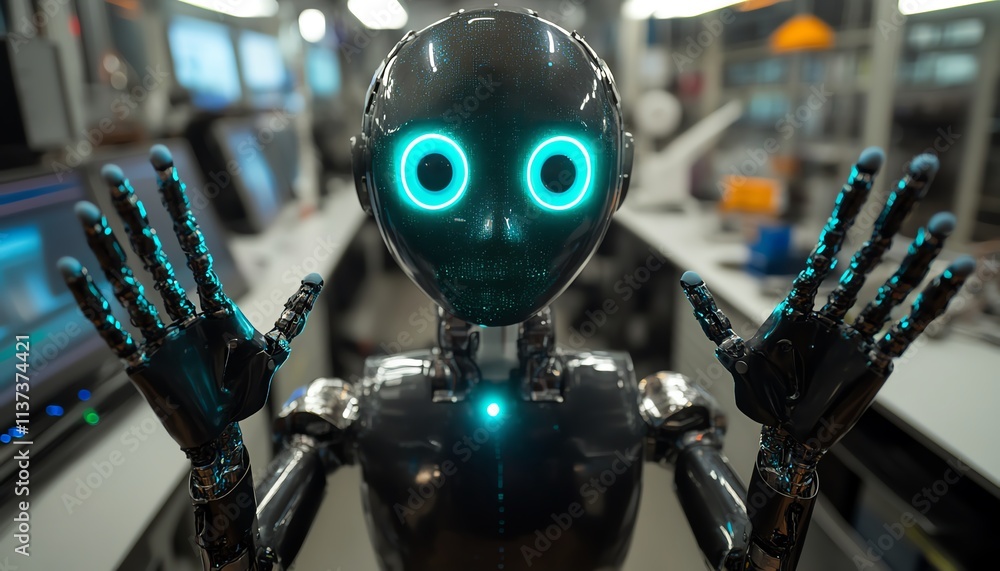 Poster humanoid robot in a hightech lab